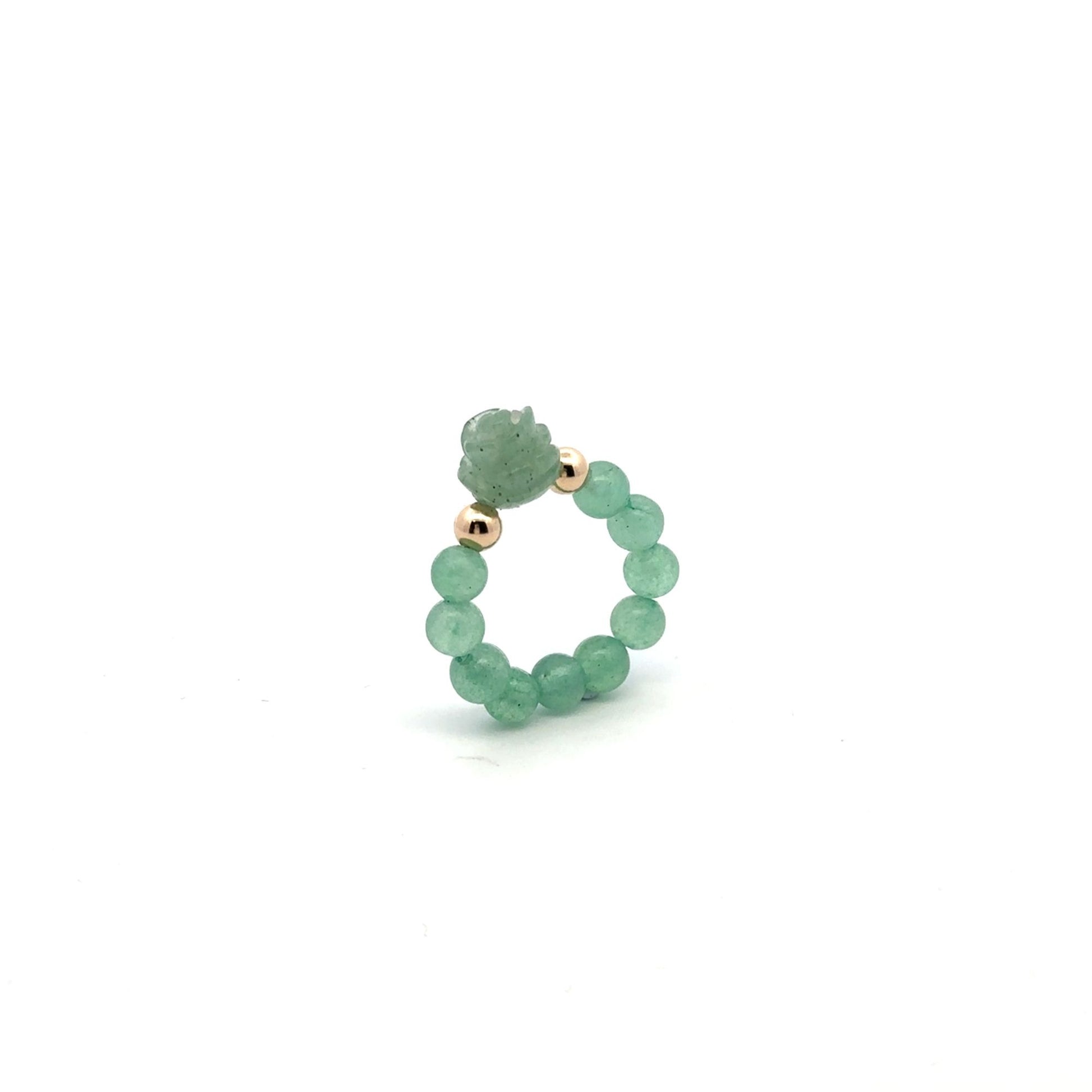 Natural Gemstone Flower and Beads Stretch Ring with 14K Gold Bead - Rafant