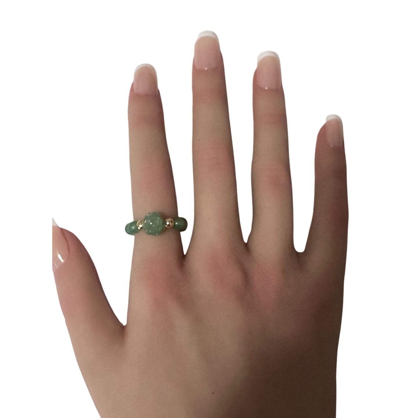 Natural Gemstone Flower and Beads Stretch Ring with 14K Gold Bead - Rafant
