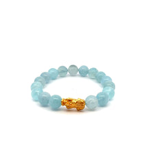 Load image into Gallery viewer, 24K Gold Piyao Pixiu Lucky Charm Bracelet Aquamarine 10mm Size 6 inches
