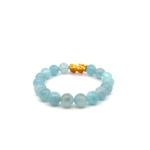 Load image into Gallery viewer, 24K Gold Piyao Pixiu Lucky Charm Bracelet Aquamarine 10mm Size 6 inches
