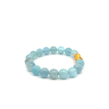 Load image into Gallery viewer, 24K Gold Piyao Pixiu Lucky Charm Bracelet Aquamarine 10mm Size 6 inches
