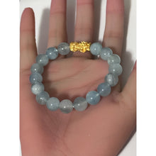 Load image into Gallery viewer, 24K Gold Piyao Pixiu Lucky Charm Bracelet Aquamarine 10mm Size 6 inches
