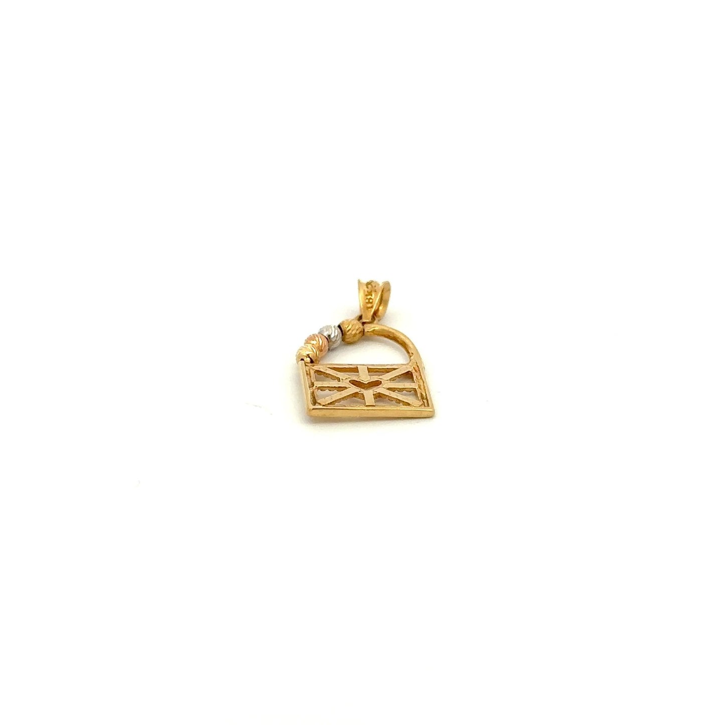 18K Gold Pendant Tricolor Beads Balls Heart Padlock 1.35 grams - Rafant