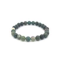 Load image into Gallery viewer, Natural Moss Agate 6mm Stretchable Bracelet 18k Gold Bead Charm - Rafant
