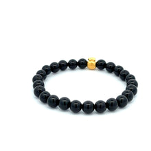 Load image into Gallery viewer, 24K Yellow Gold Money Bag Lucky Bracelet Black Onyx Gemstones 6mm - Rafant
