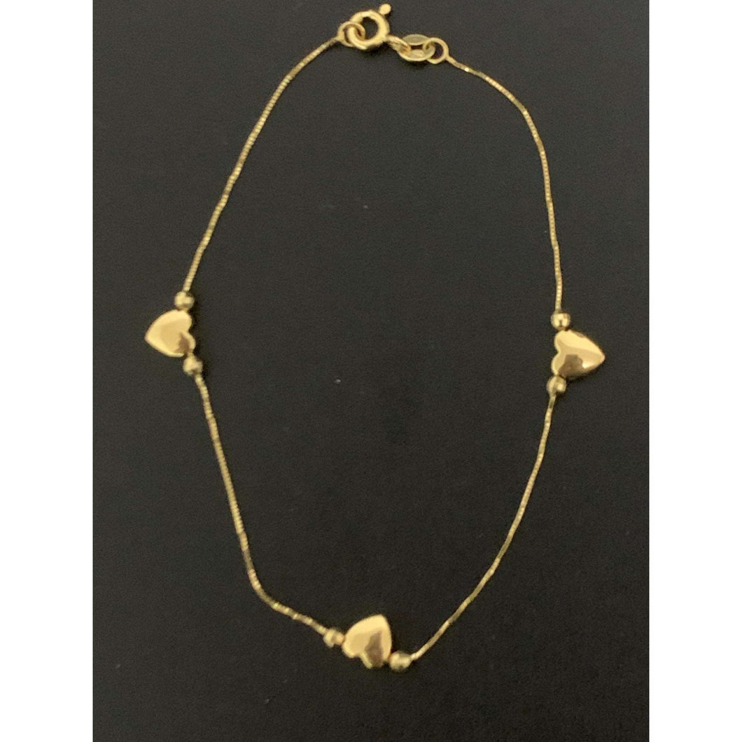 18K Gold Bracelet 7.5 inches with Heart Charms 1.29 grams