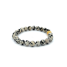 Load image into Gallery viewer, 18K Gold Money Ball Lucky Bracelet Gemstones Dalmatian Jasper 6mm - Rafant

