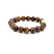 Load image into Gallery viewer, 18K Gold Dragon Pixiu Piyao Lucky Charm Bead Bracelet Gemstones Tiger&#39;s Eye 8mm - Rafant
