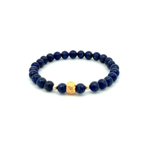 18K Gold Money Bag Lucky Charm Beads Bracelet Gemstones Lapis Lazuli 6mm - Rafant