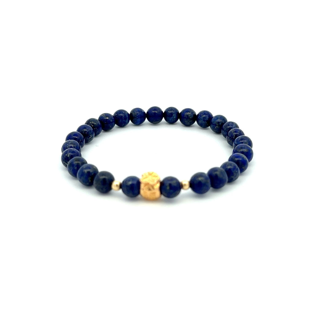 18K Gold Money Bag Lucky Charm Beads Bracelet Gemstones Lapis Lazuli 6mm - Rafant