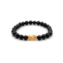 Load image into Gallery viewer, 18K Gold Piyao Pixiu Dragon Lucky Charm Bracelet Gemstones Natural Shungite 6mm - Rafant
