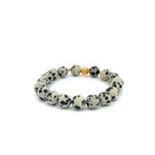Load image into Gallery viewer, 18K Gold Money Ball Lucky Charm Beads Bracelet Gemstones Dalmatian Jasper 8mm - Rafant
