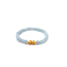 Load image into Gallery viewer, 18K Gold Pixiu Piyao Lucky Charm Bracelet Natural Aquamarine Gemstones 6mm
