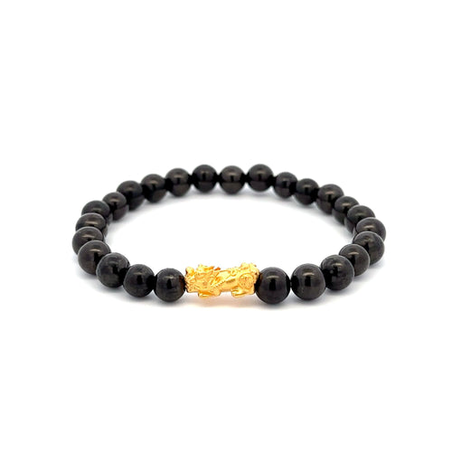 24K Gold Piyao Pixiu Lucky Charm Bracelet Gemstones Shungite 6mm - Rafant