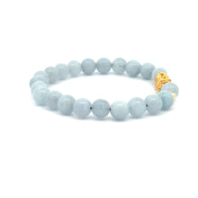 Load image into Gallery viewer, 18K Gold Dragon Pixiu Piyao Lucky Charm Beads Bracelet Gemstones Aquamarine 6mm - Rafant
