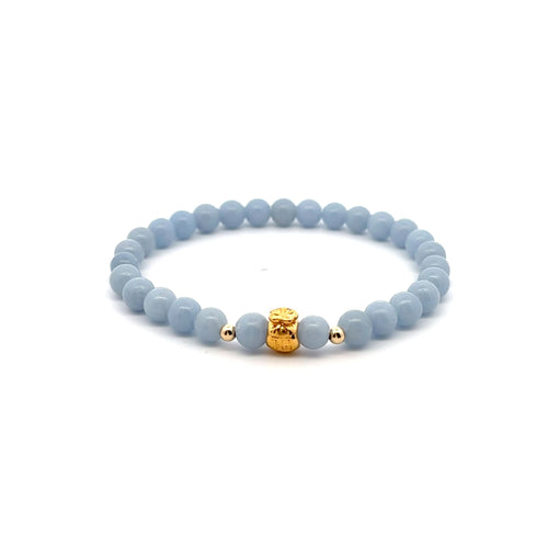 18K Gold Money Bag Lucky Charm Beads Bracelet Gemstones Natural Angelite 6mm - Rafant