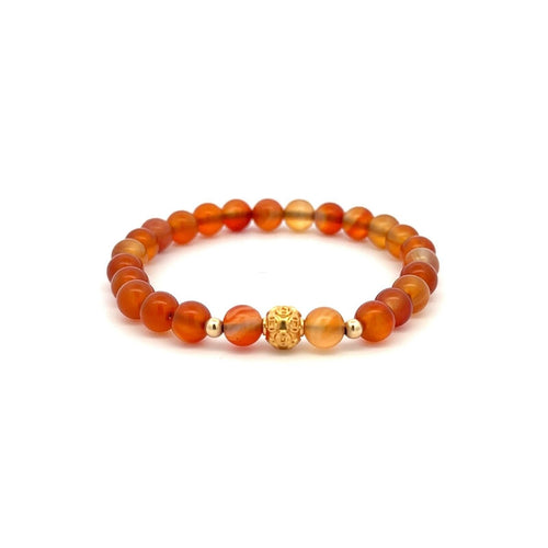18K Gold Money Ball Lucky Charm Beads Bracelet Gemstones Carnelian 6mm - Rafant