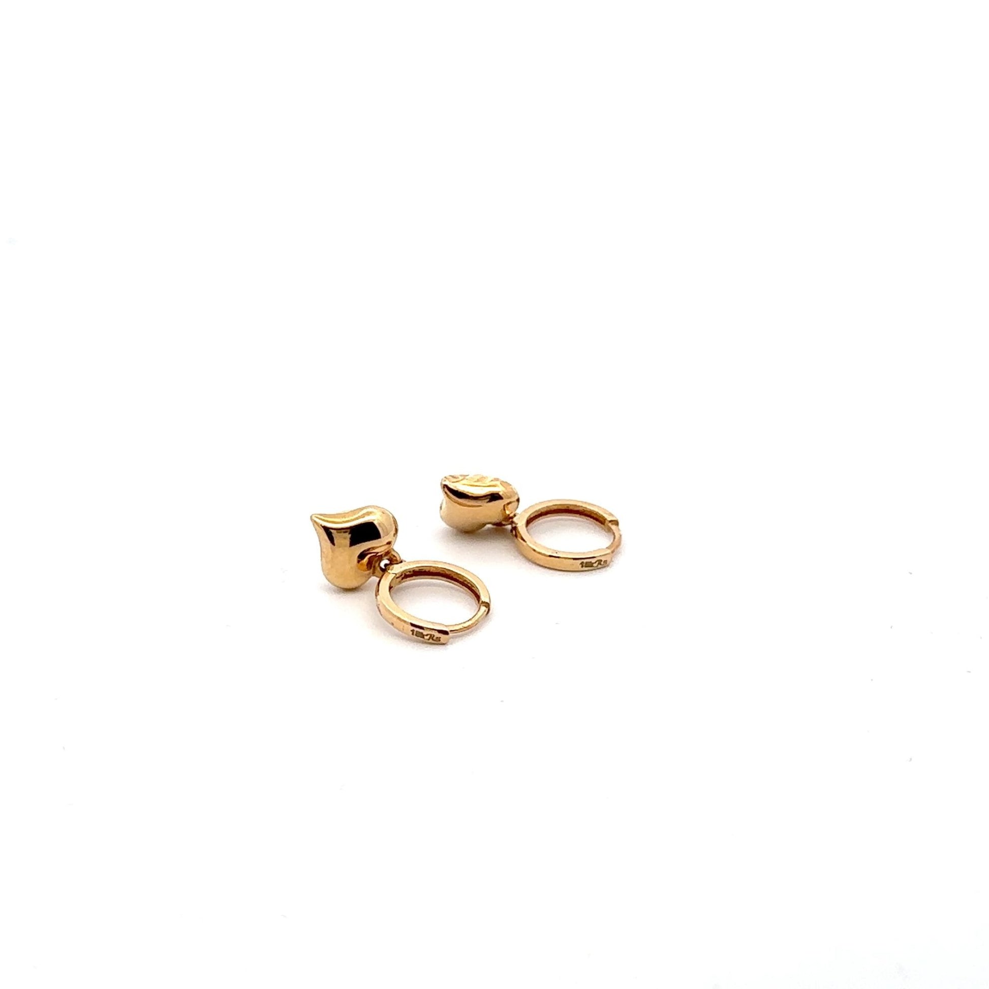 18K Gold Earrings Hoops Dangle Heart - Rafant