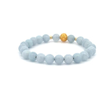 Load image into Gallery viewer, 18K Gold Money Ball Lucky Charm Beads Bracelet Gemstones Aquamarine 6mm - Rafant
