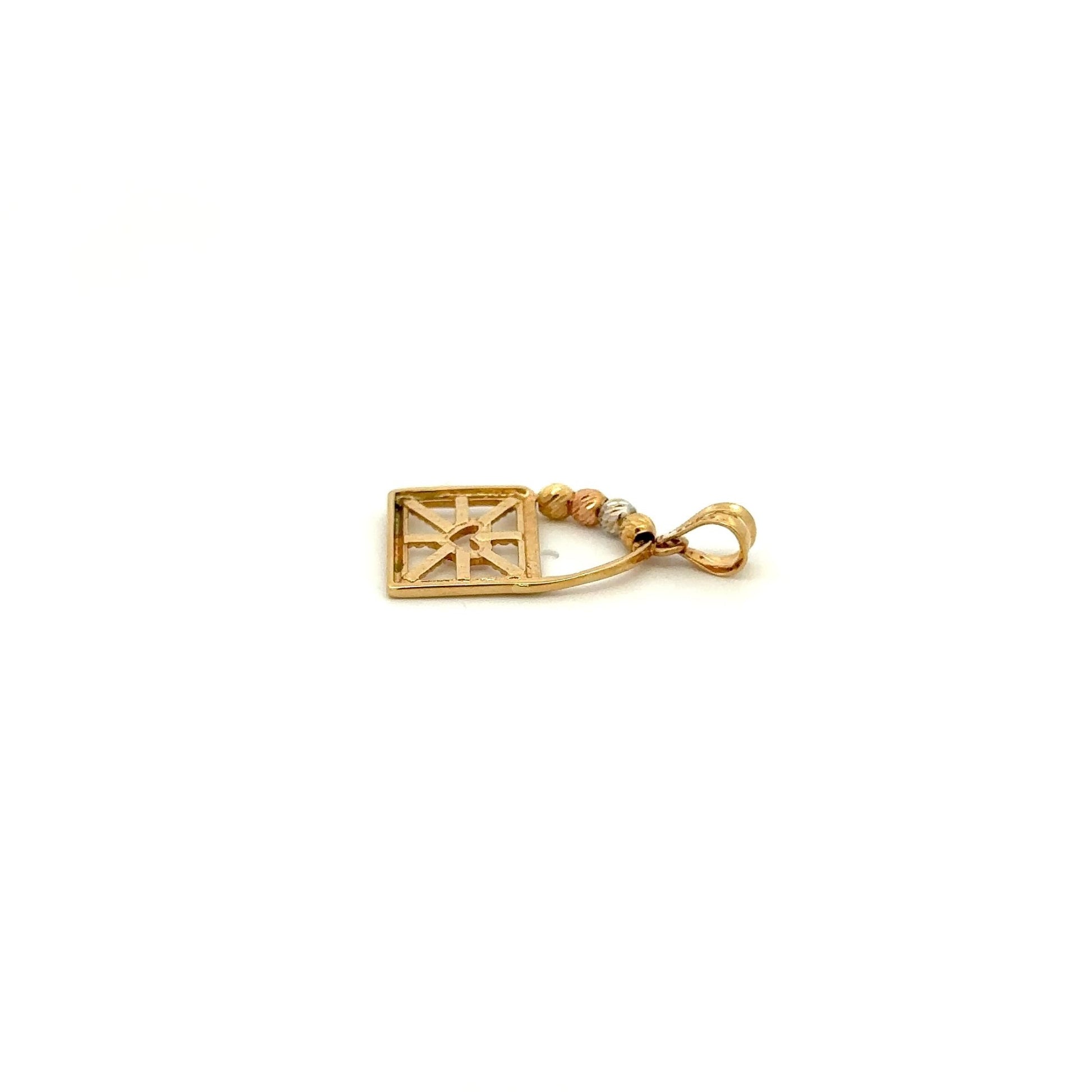 18K Gold Pendant Tricolor Beads Balls Heart Padlock 1.35 grams - Rafant