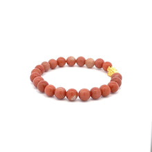 Load image into Gallery viewer, 18K Gold Piyao Pixiu Dragon Lucky Charm Bracelet Gemstones Jade Indian Red 6mm - Rafant
