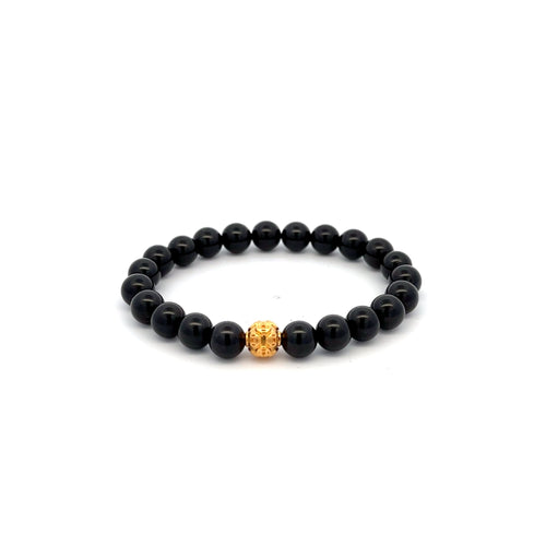 18K Gold Money Ball Lucky Bracelet Gemstones Natural Black Tourmaline 6mm - Rafant