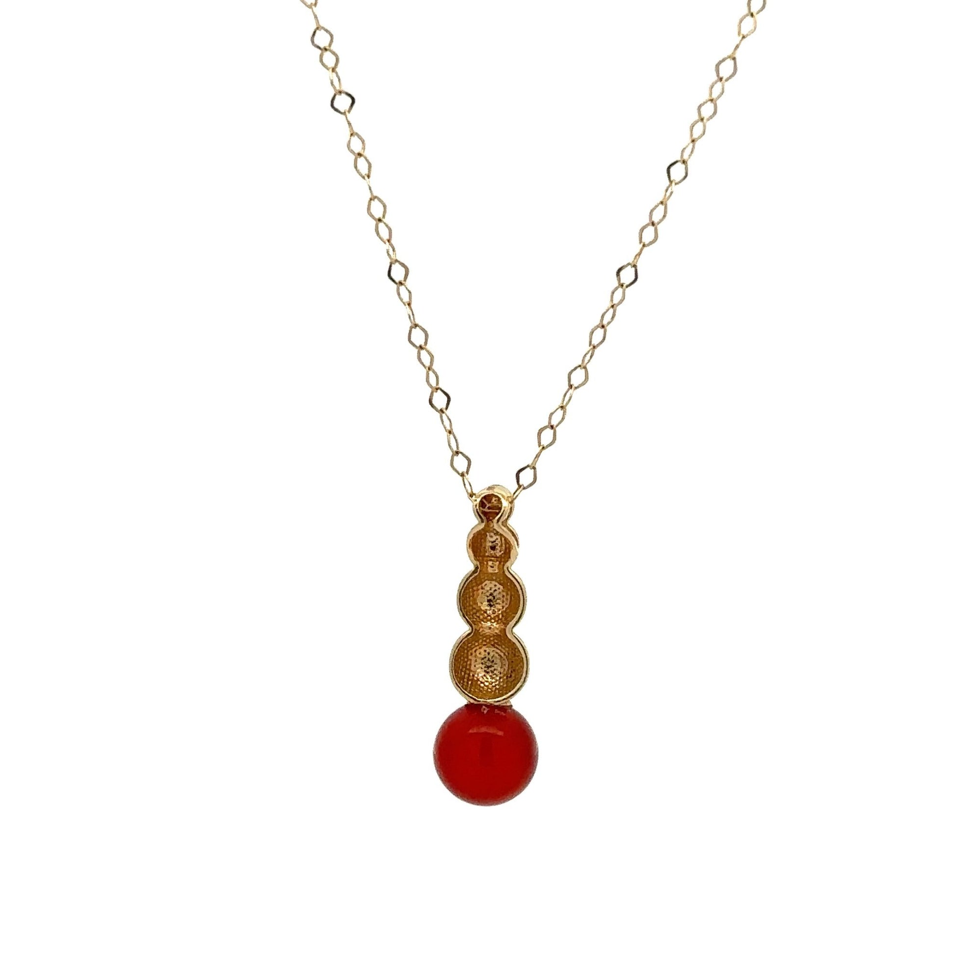 18K Yellow Gold Necklace Chain 17.5 inches Carnelian Ball Pendant 1.66 grams - Rafant