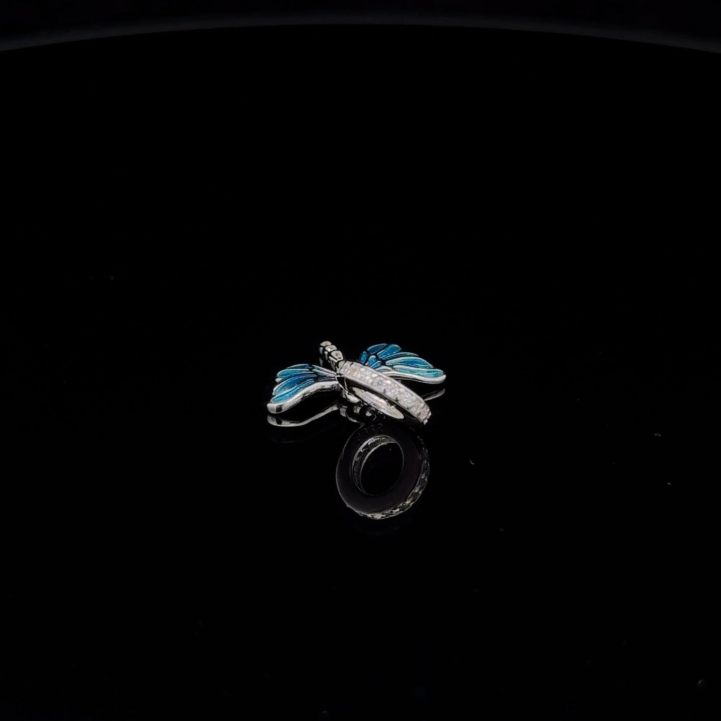 925 Sterling Silver Charm Bead Dragonfly Insect Cubic Zircons Blue For Charm Bracelet Necklace - Rafant
