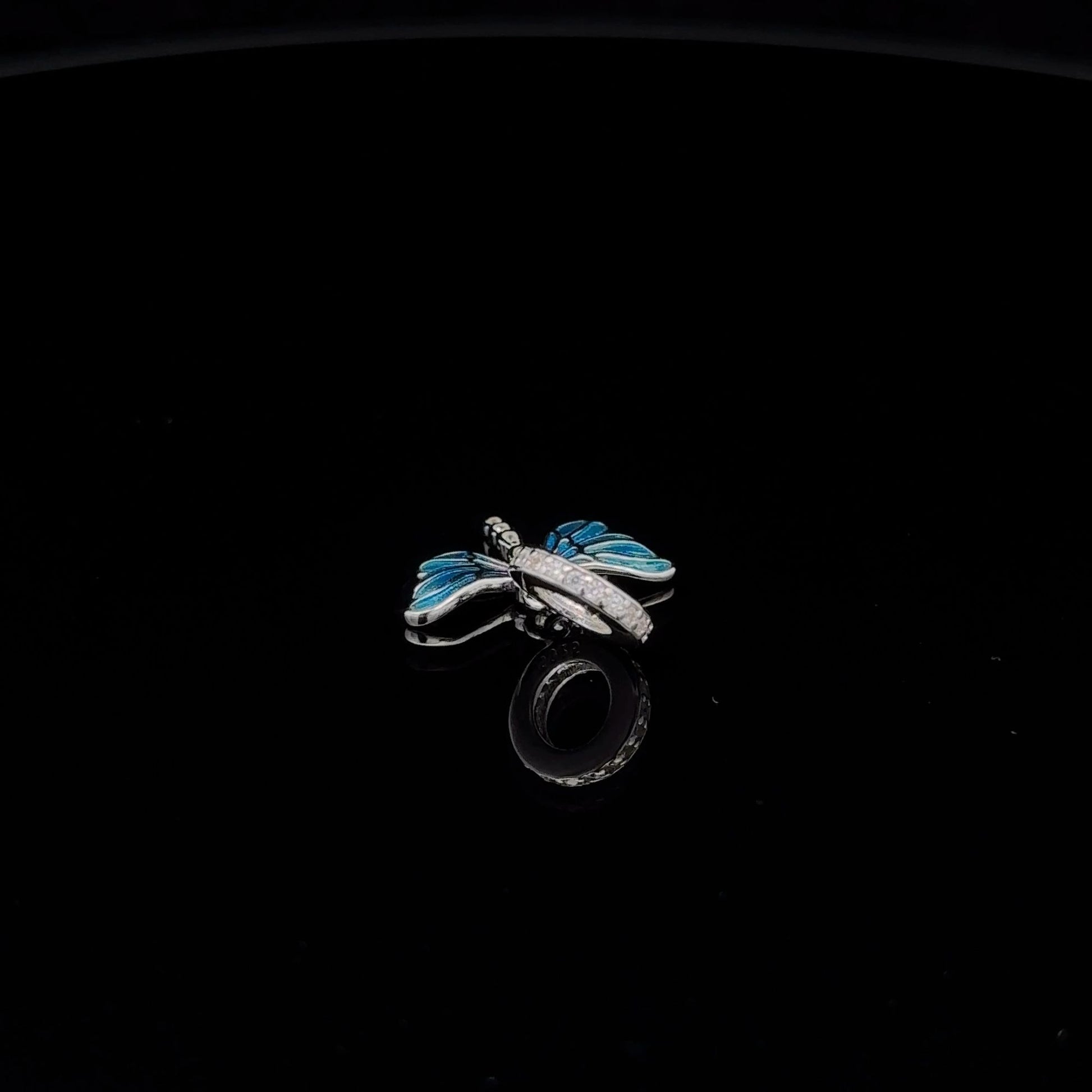 925 Sterling Silver Charm Bead Dragonfly Insect Cubic Zircons Blue For Charm Bracelet Necklace - Rafant