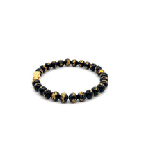 Load image into Gallery viewer, 18K Gold Pixiu Piyao Bracelet Natural Black Carved Onyx Gemstones 6mm Lucky Charm
