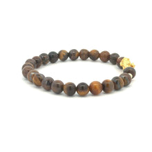 Load image into Gallery viewer, 18K Gold Dragon Pixiu Piyao Lucky Charm Beads Bracelet Gemstones Tiger&#39;s Eye 6mm - Rafant
