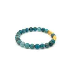Load image into Gallery viewer, 18K Gold Dragon Pixiu Double Piyao Lucky Charm Bracelet Gemstones Apatite 6mm - Rafant
