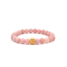 Load image into Gallery viewer, 24K Gold Money Bag Lucky Charm Stretch Bracelet Gemstones Natural Pink Opal 6mm - Rafant
