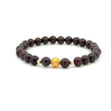 Load image into Gallery viewer, 18K Gold Money Ball Lucky Charm Beads Bracelet Gemstones Garnet 6mm - Rafant
