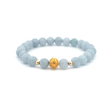 Load image into Gallery viewer, 18K Gold Money Ball Lucky Charm Beads Bracelet Gemstones Aquamarine 6mm - Rafant
