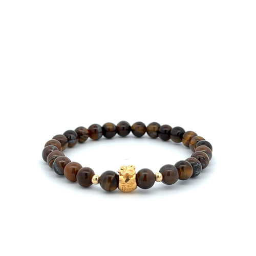 18K Gold Money Bag Lucky Charm Beads Bracelet Gemstones Tiger's Eye 6mm - Rafant