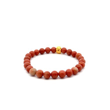 Load image into Gallery viewer, 18K Gold Money Bag Lucky Charm Bracelet Gemstones Jade Indian Red 6mm - Rafant
