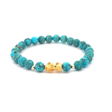 Load image into Gallery viewer, 18K Gold Dragon Pixiu Piyao Lucky Charm Beads Bracelet Gemstones Turquoise 6mm - Rafant
