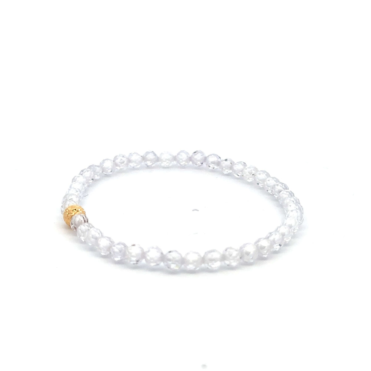 18K Gold Bead Stretchable Bracelet Clear Faceted Zircon Gemstones - Rafant