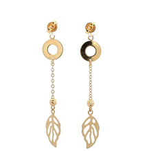 Load image into Gallery viewer, 18K Gold Earrings Dangle Drop Leaf Circle 2.48 grams - Rafant
