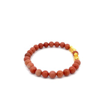 Load image into Gallery viewer, 18K Gold Dragon Pixiu Double Piyao Lucky Charm Bracelet Gemstones Indian Red Jade 6mm - Rafant
