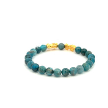 Load image into Gallery viewer, 18K Gold Dragon Pixiu Double Piyao Lucky Charm Bracelet Gemstones Apatite 6mm - Rafant
