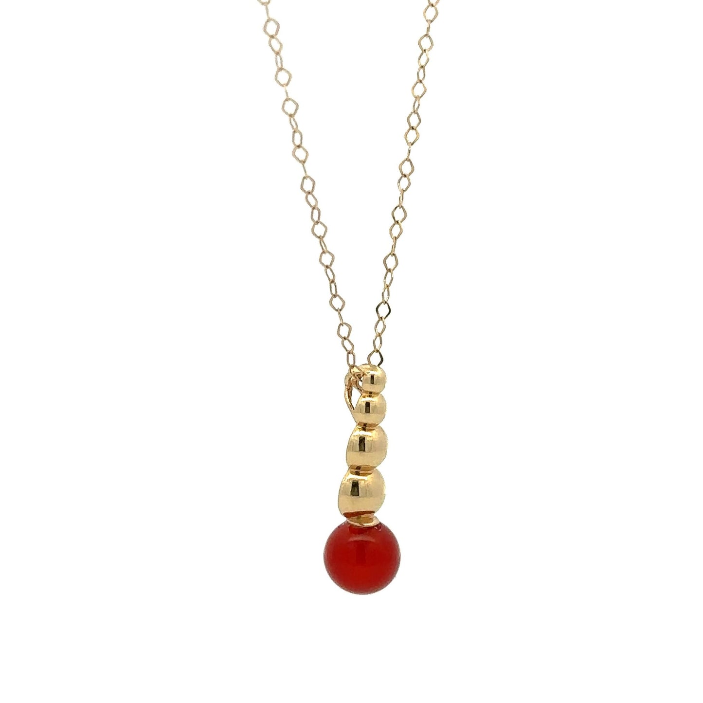 18K Yellow Gold Necklace Chain 17.5 inches Carnelian Ball Pendant 1.66 grams - Rafant
