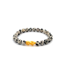 Load image into Gallery viewer, 24K Gold Piyao Pixiu Lucky Charm Bracelet Natural Gemstones Dalmatian Jasper 6mm - Rafant
