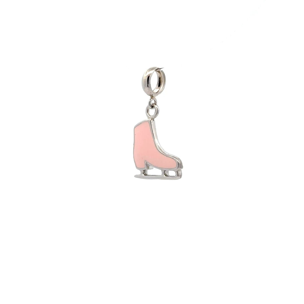 925 Sterling Silver Charm Ice Skates Pink Dangle  For Charm Bracelet Necklace