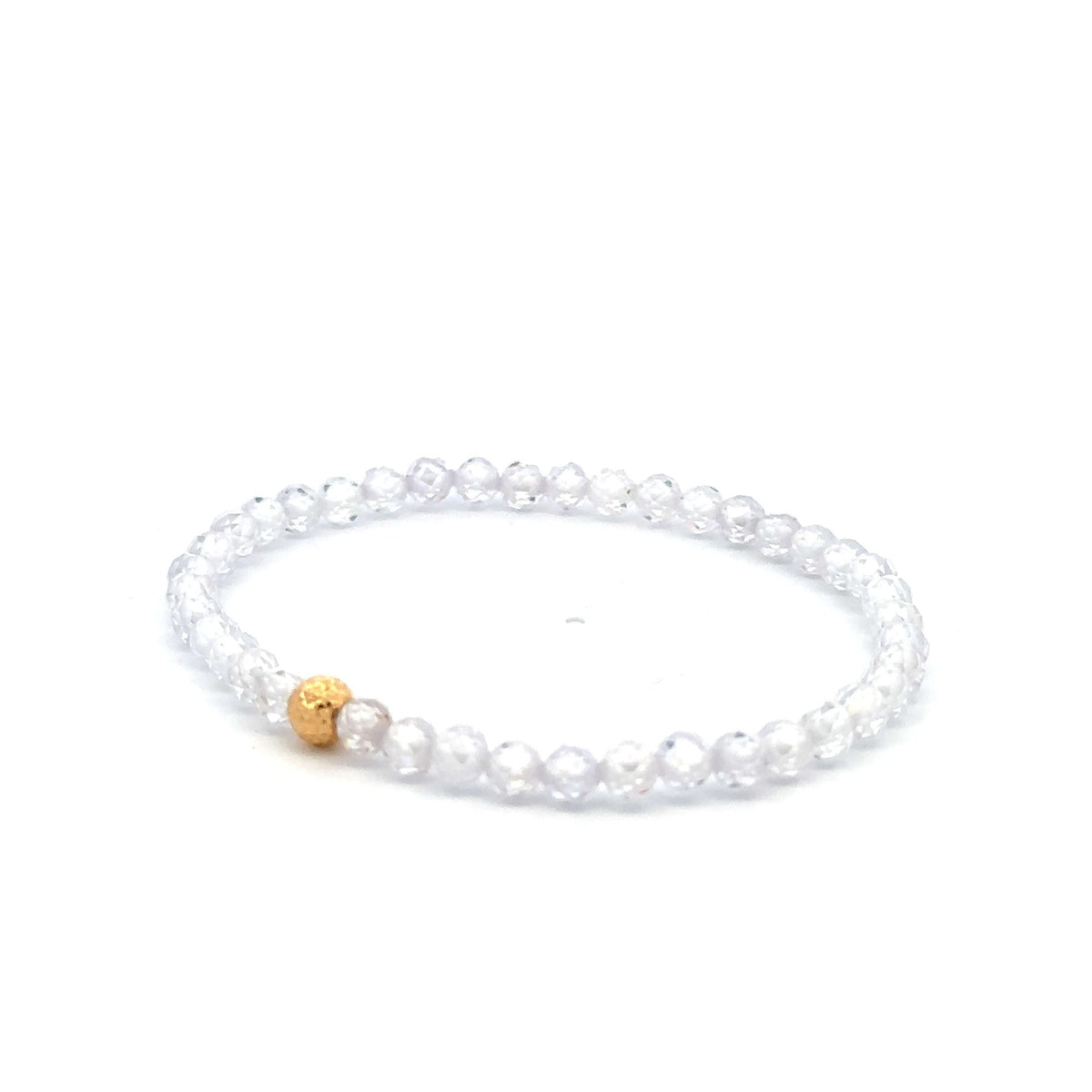 18K Gold Bead Stretchable Bracelet Clear Faceted Zircon Gemstones - Rafant