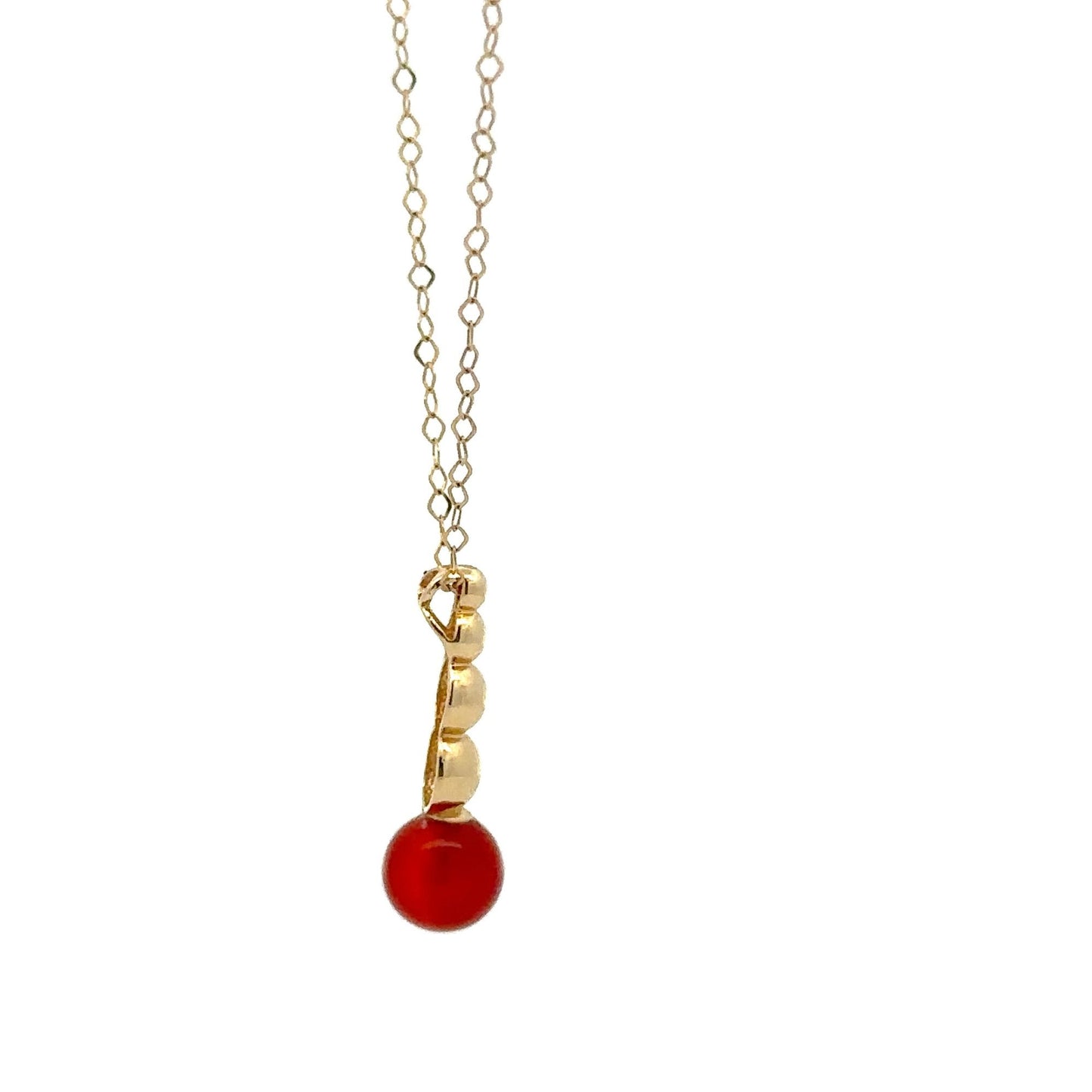 18K Yellow Gold Necklace Chain 17.5 inches Carnelian Ball Pendant 1.66 grams - Rafant