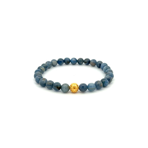 18K Gold Money Ball Lucky Bracelet Gemstones Kyanite 6mm - Rafant
