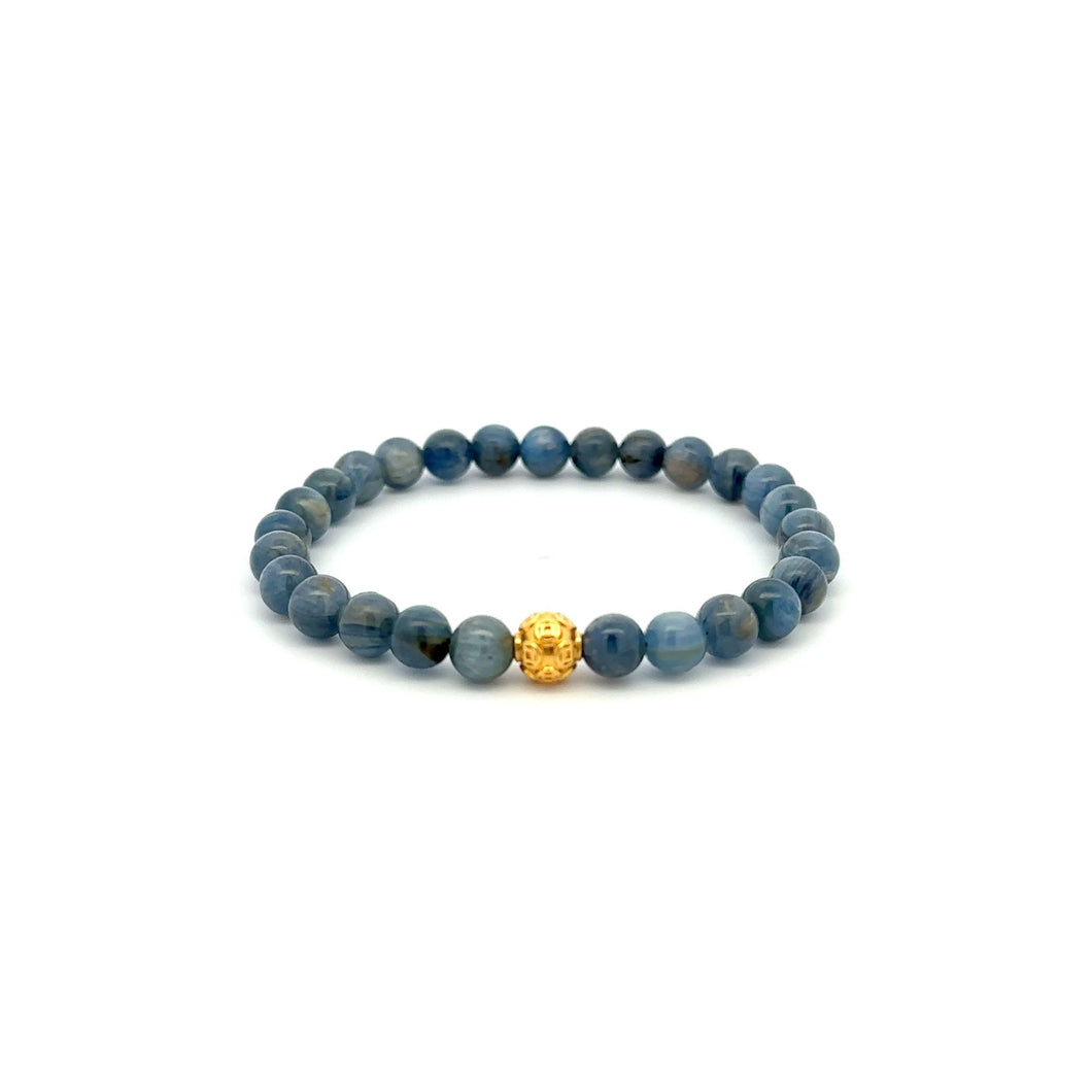 18K Gold Money Ball Lucky Bracelet Gemstones Kyanite 6mm - Rafant
