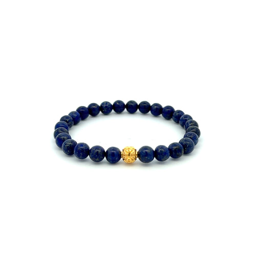 18K Gold Money Ball Lucky Bracelet Gemstones Lapis Lazuli 6mm - Rafant